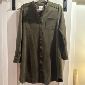 A Loves A Faux Suede Button Front Long Sleeve Mini Shirt Dress Size M Olive
